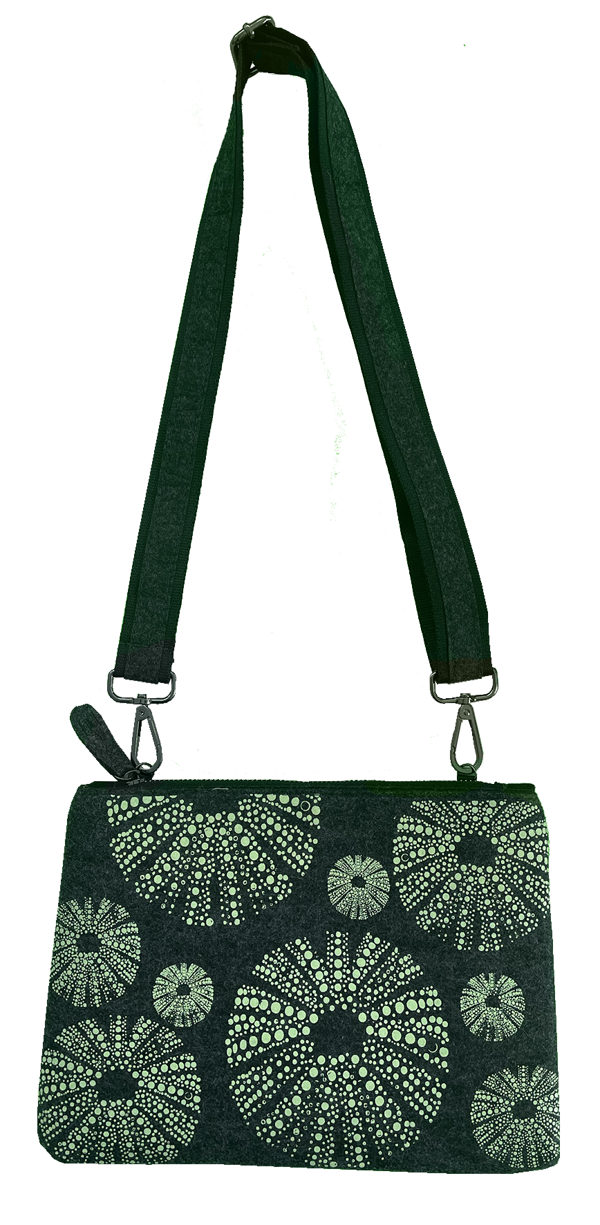 green kina on grey ecofelt crossbody bag